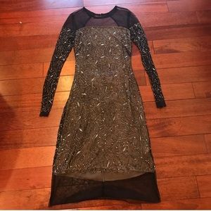 👠beaded midi dress with mesh and cutout details